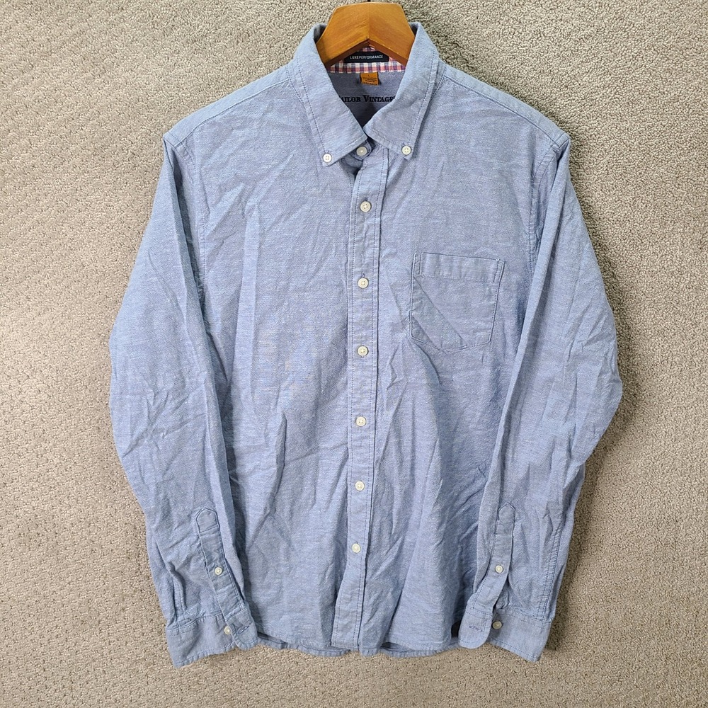 Tailor Vintage Shirt Mens Large Blue Button Down Luxe Performance Cotton Casual